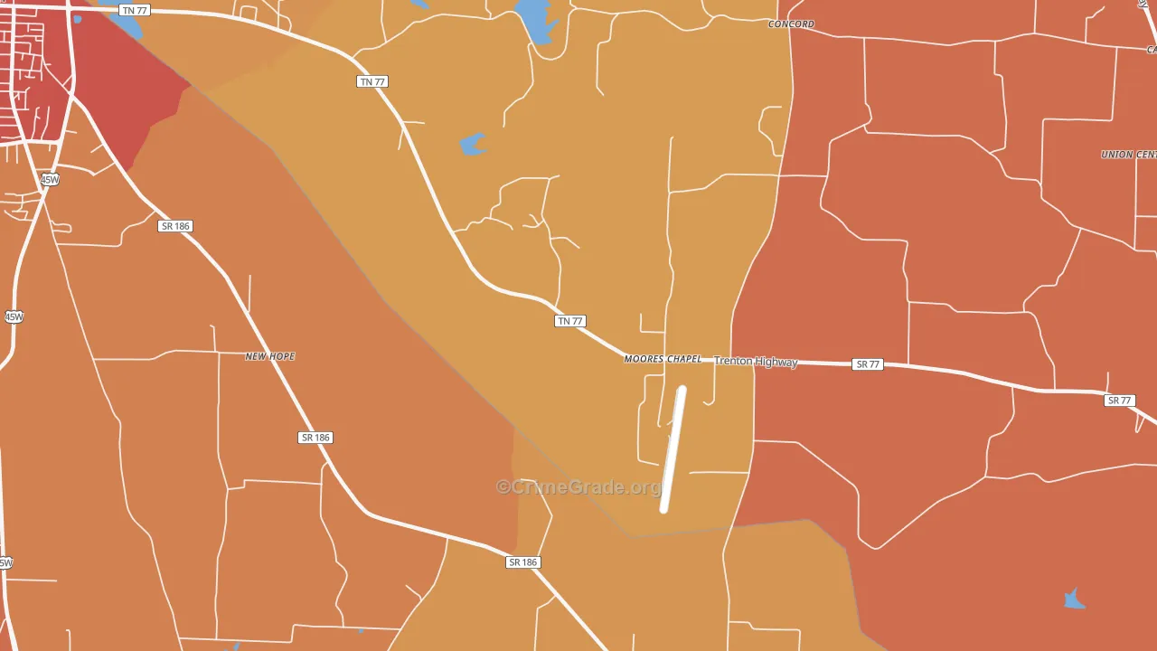 Moores Chapel, TN Map of Vandalism Rates