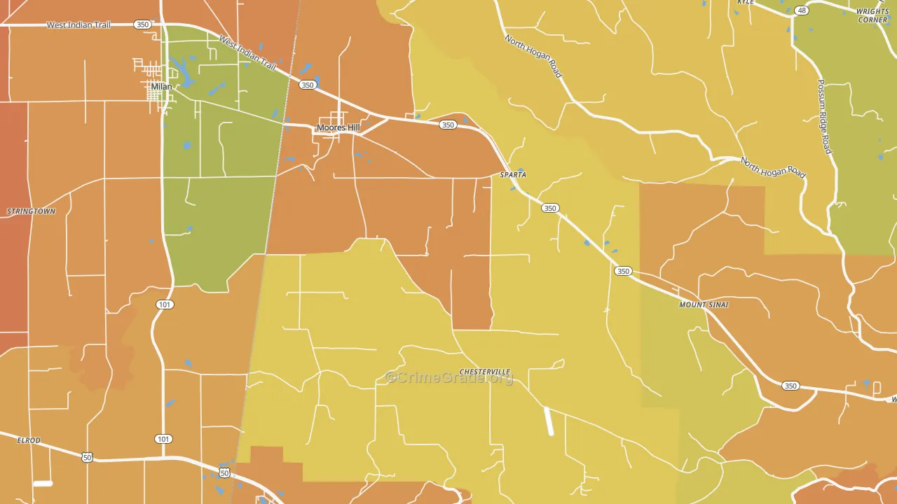 Moores Hill, IN Map of Vandalism Rates
