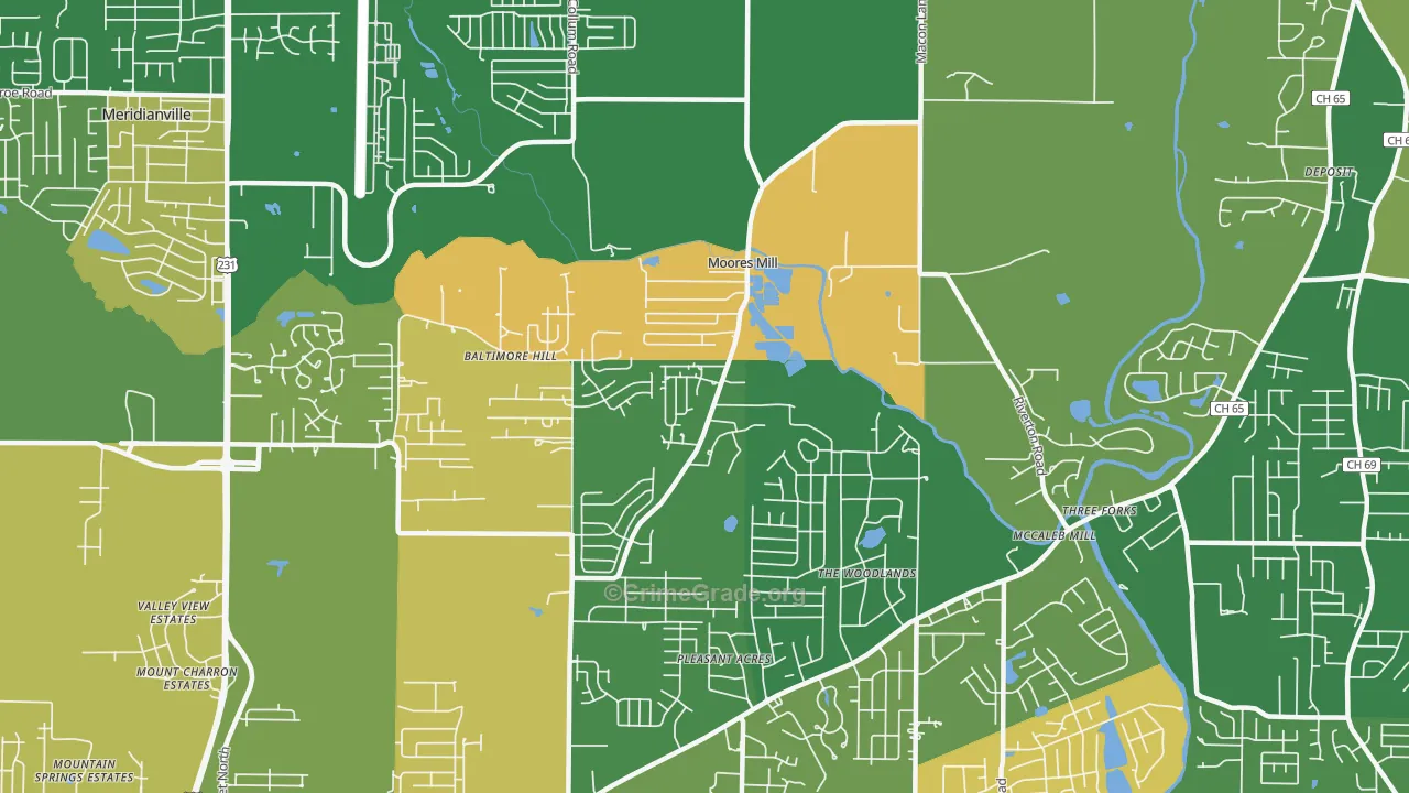 Moores Mill, AL Map of Vandalism Rates