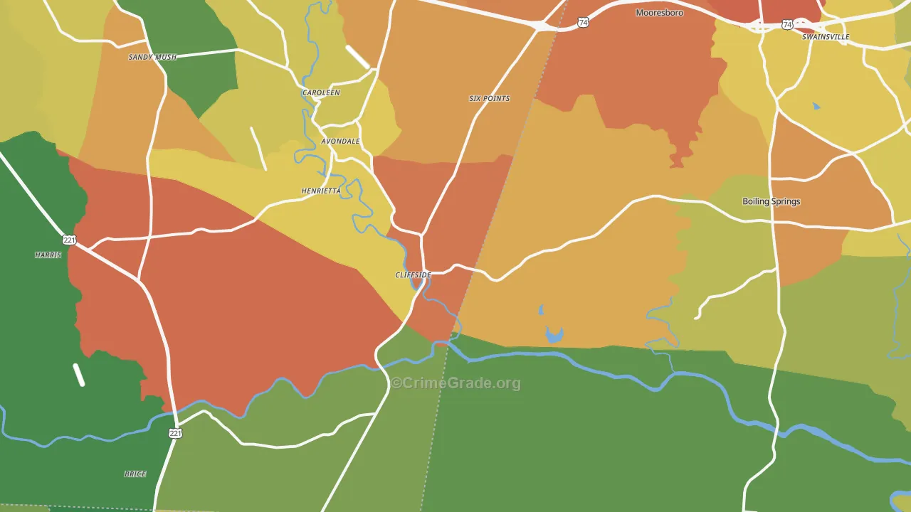 Mooresboro, NC Map of Vandalism Rates