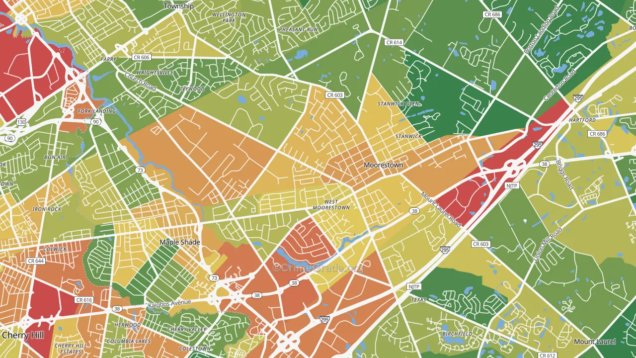 Moorestown-Lenola, NJ Map of Vandalism Rates