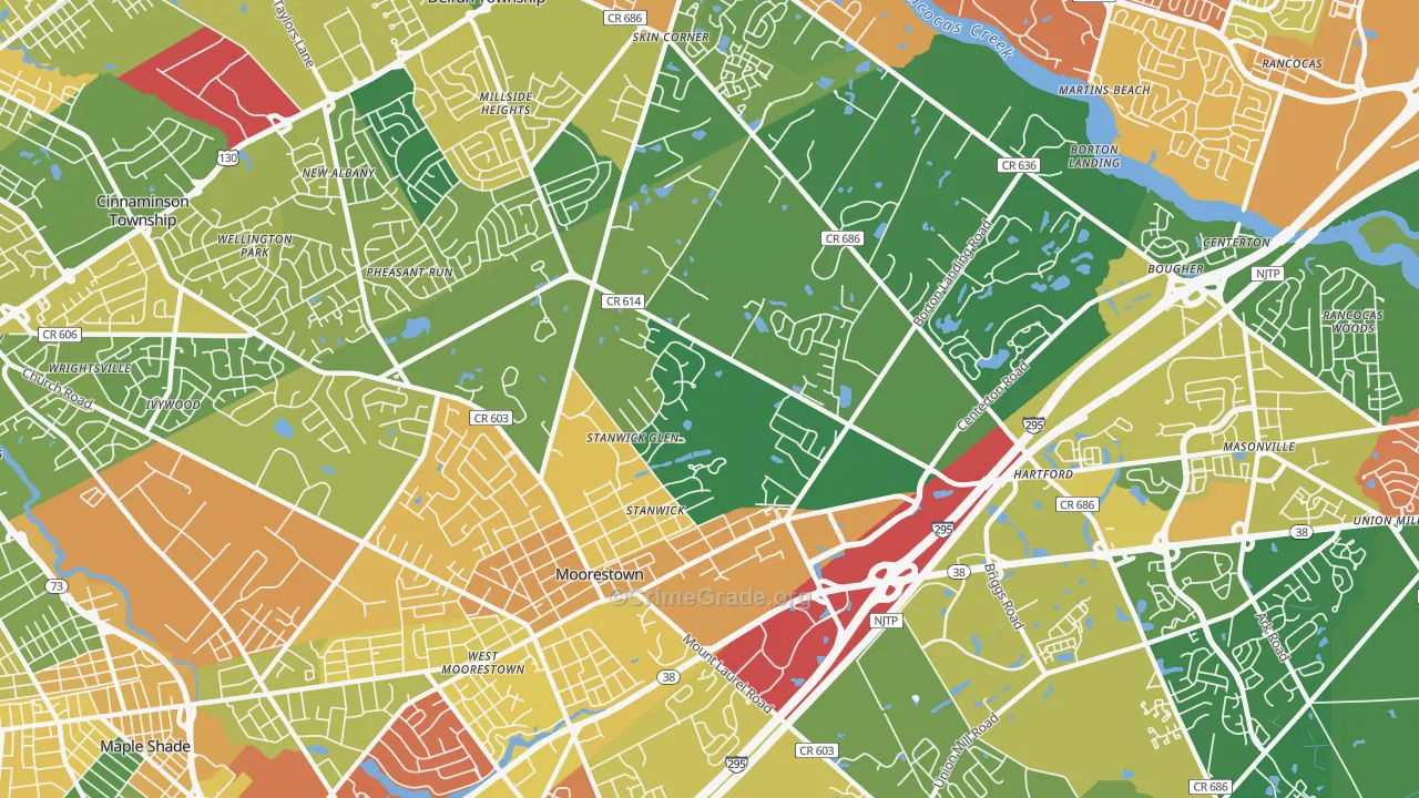 Moorestown, NJ Map of Vandalism Rates