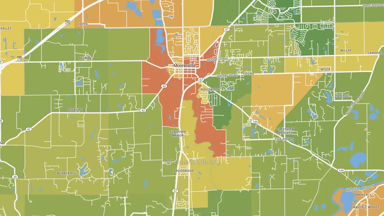 Mooresville, IN Map of Vandalism Rates