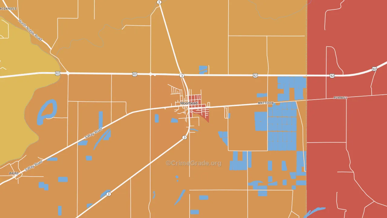 Moorhead, MS Map of Vandalism Rates