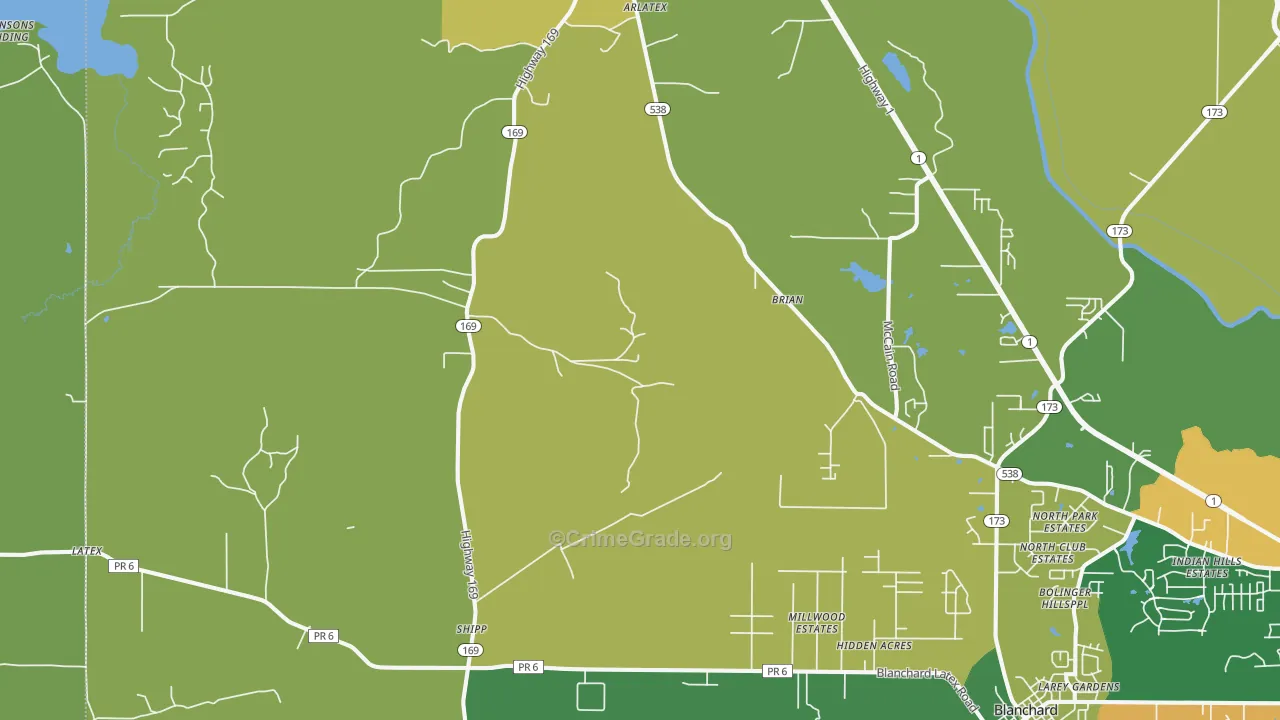Mooringsport, LA Map of Vandalism Rates