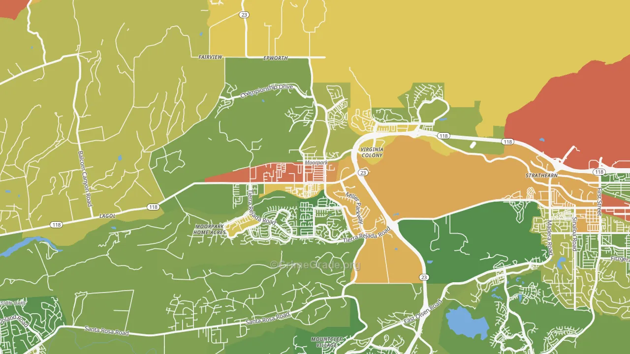 Moorpark, CA Map of Vandalism Rates
