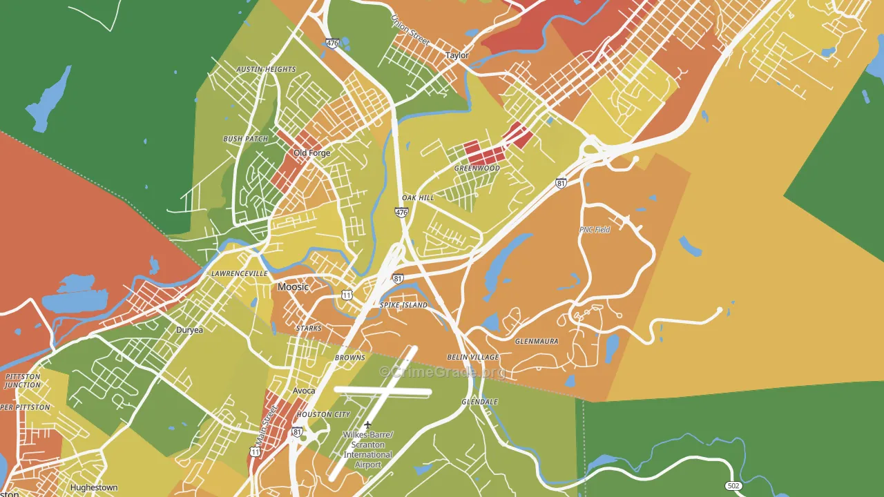 Moosic, PA Map of Vandalism Rates