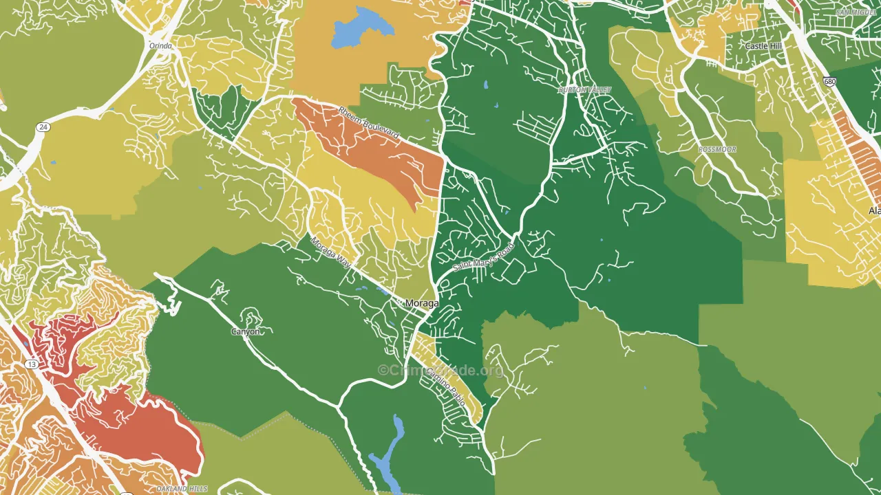 Moraga, CA Map of Vandalism Rates