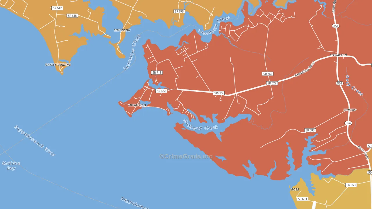 Morattico, VA Map of Vandalism Rates