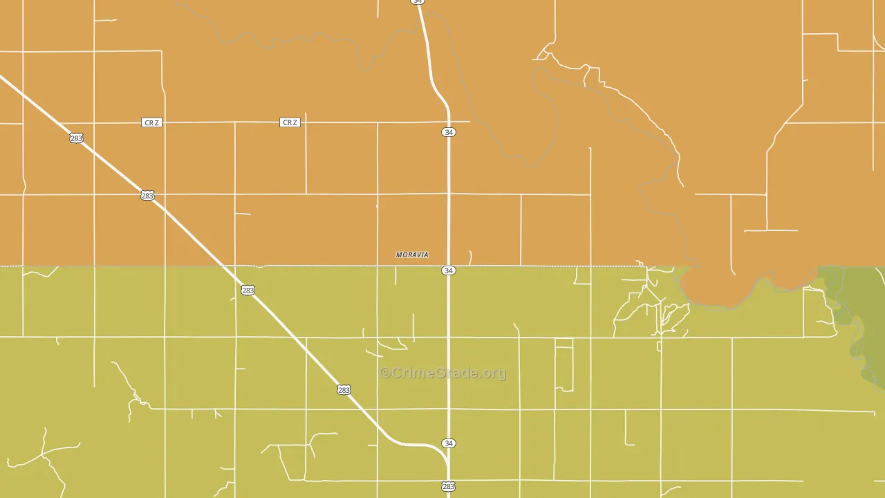 Moravia, OK Map of Vandalism Rates