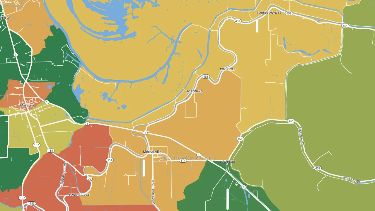 Moreauville, LA Map of Vandalism Rates