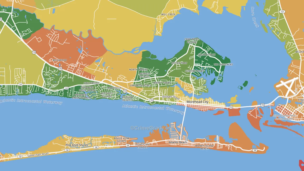Morehead City, NC Map of Vandalism Rates