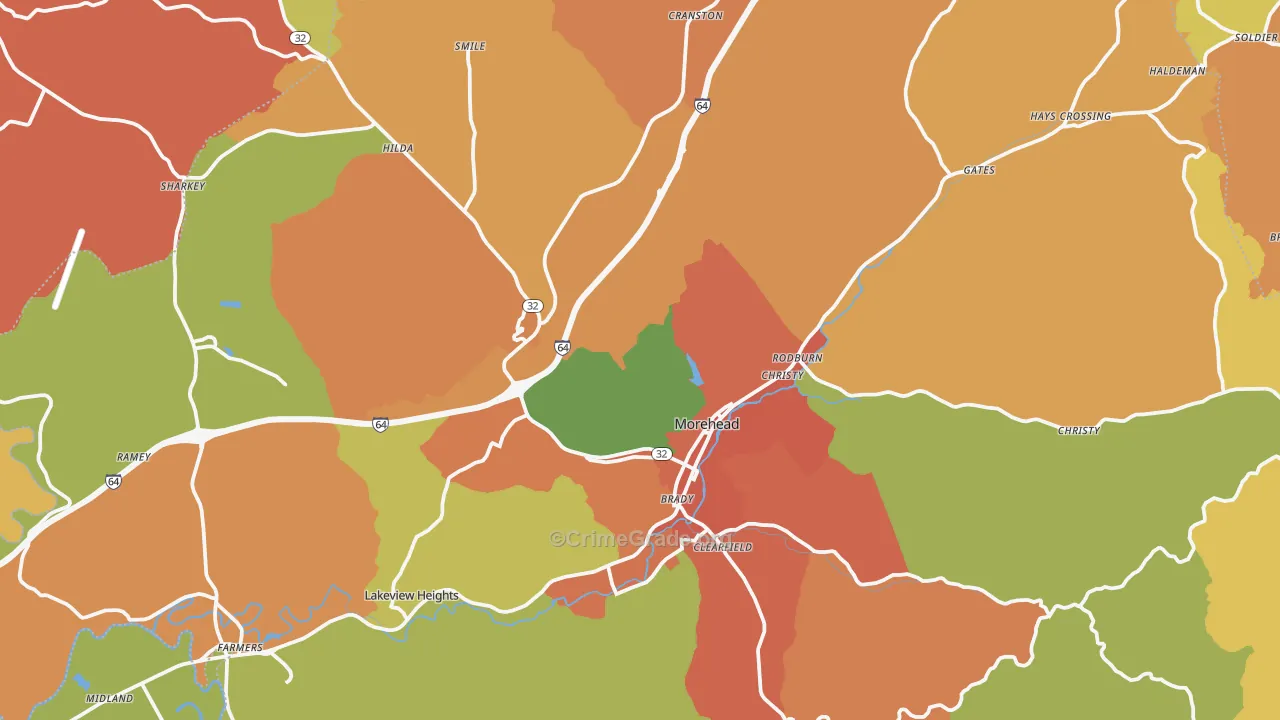 Morehead, KY Map of Vandalism Rates