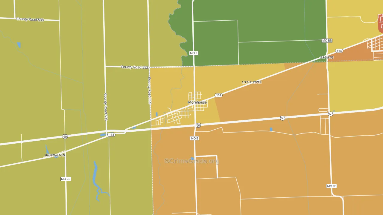 Morehouse, MO Map of Vandalism Rates