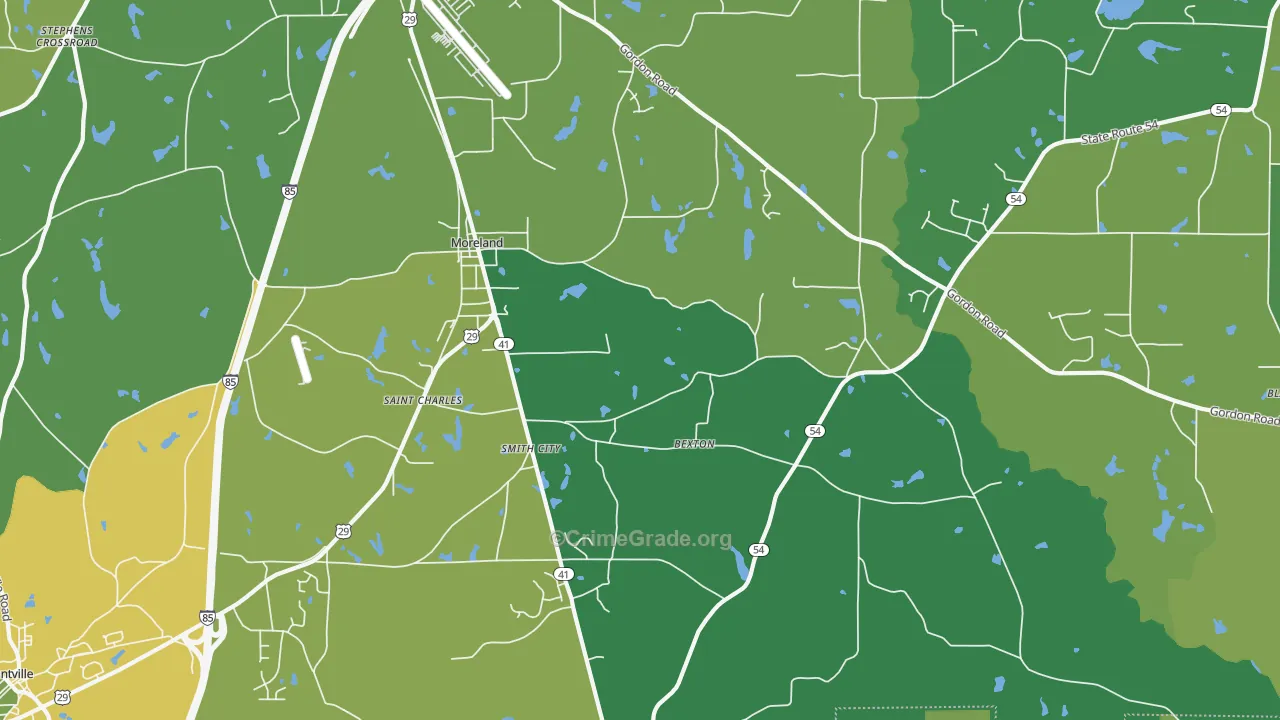 Moreland, GA Map of Vandalism Rates