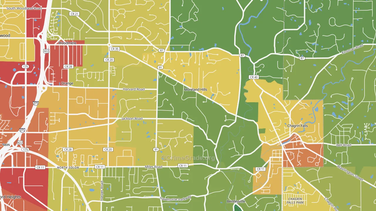 Moreland Hills, OH Map of Vandalism Rates