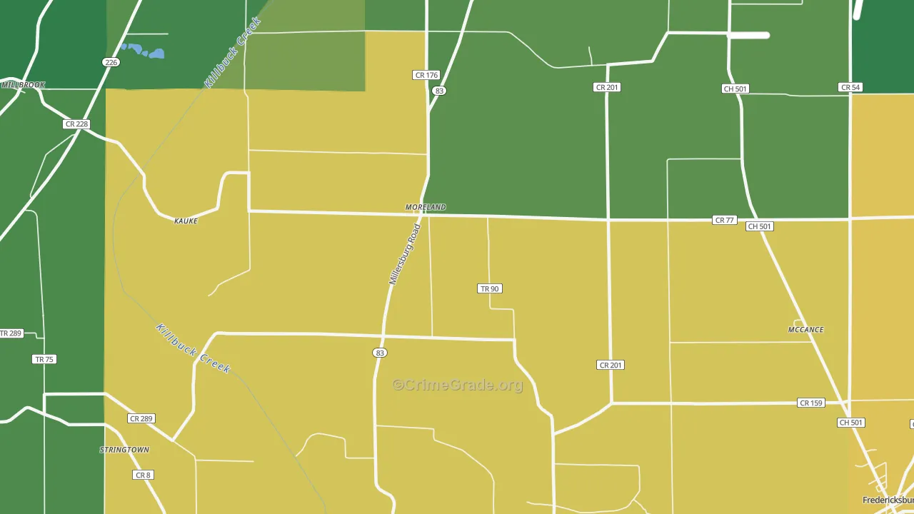 Moreland, OH Map of Vandalism Rates