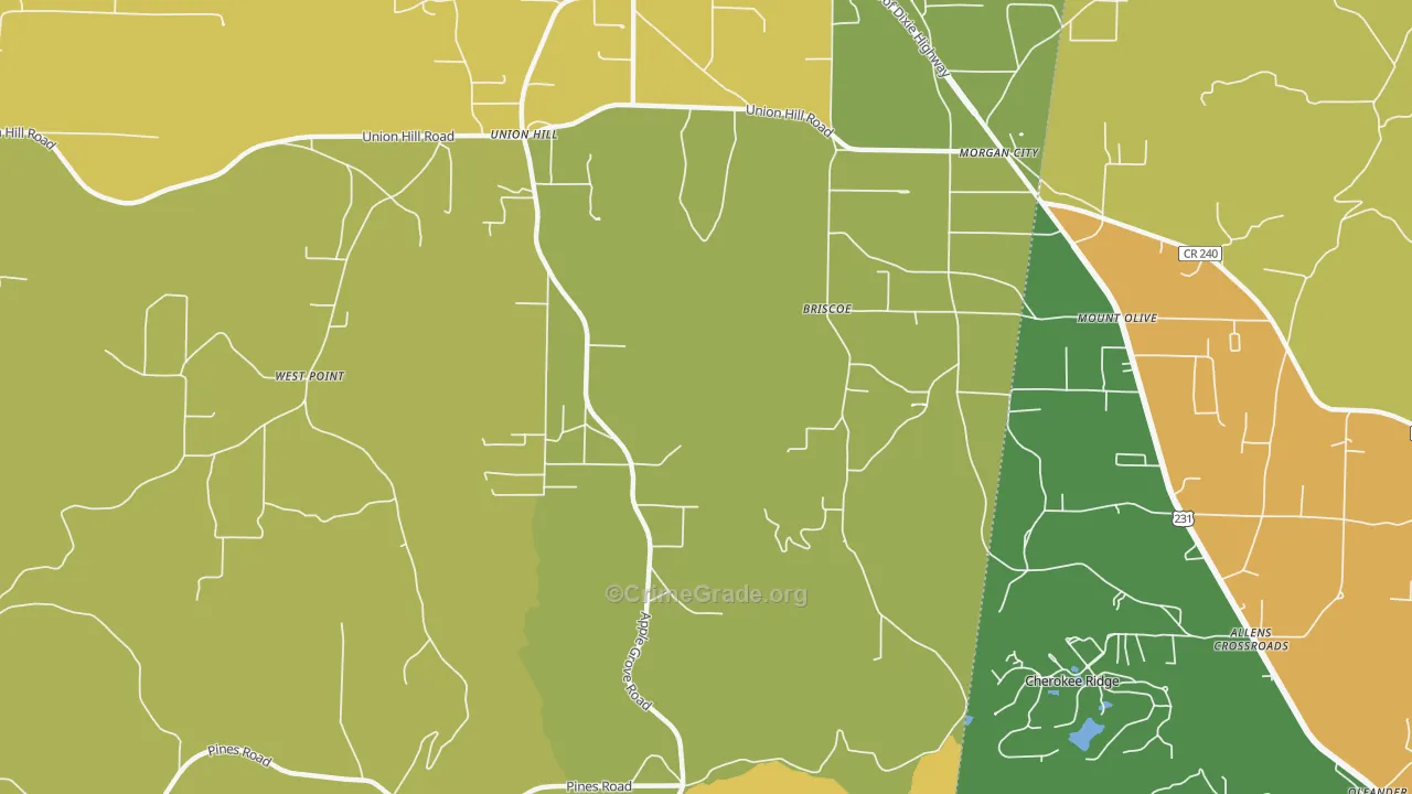 Morgan City, AL Map of Vandalism Rates
