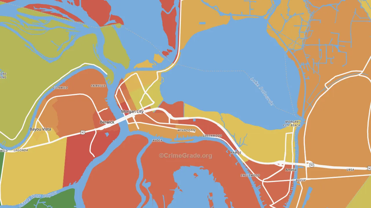 Morgan City, LA Map of Vandalism Rates