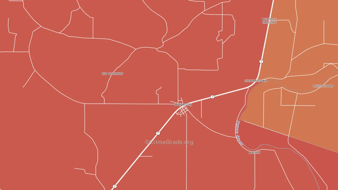Morgan City, MS Map of Vandalism Rates