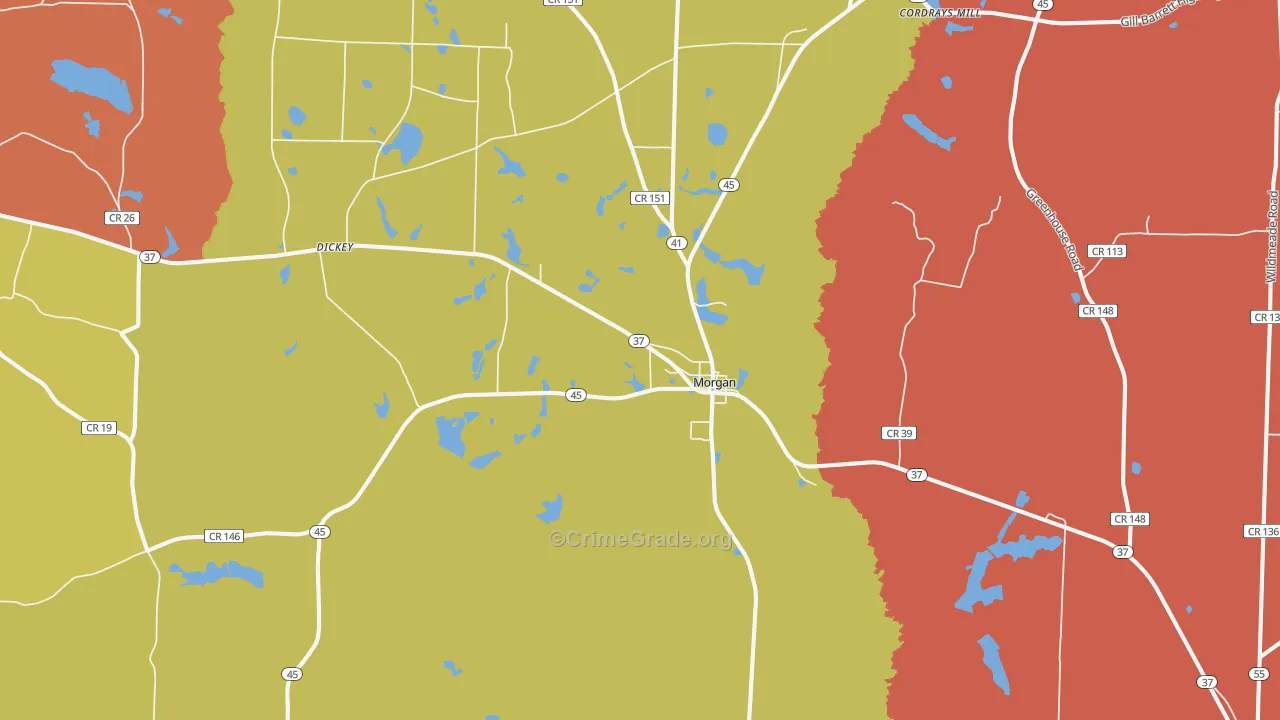Morgan, GA Map of Vandalism Rates