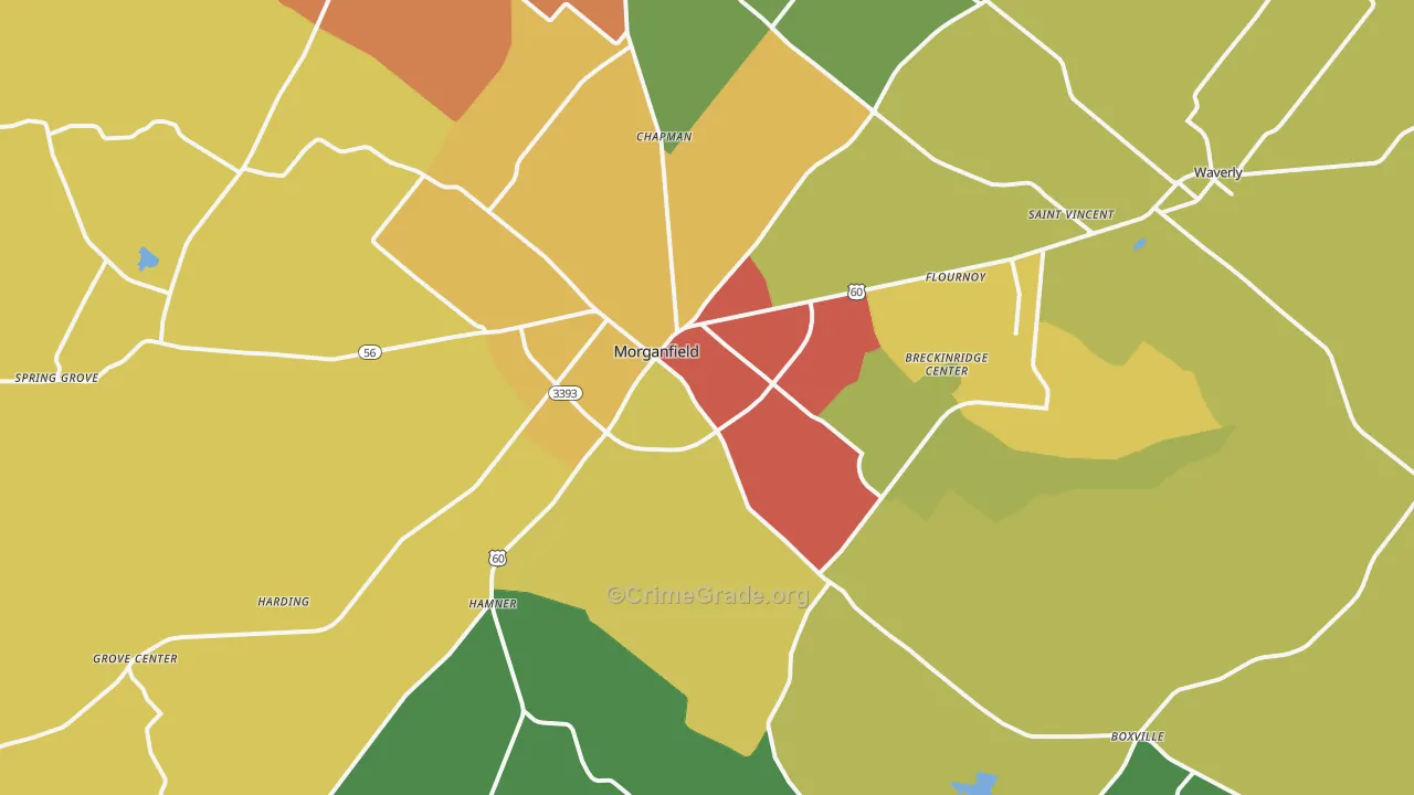 Morganfield, KY Map of Vandalism Rates