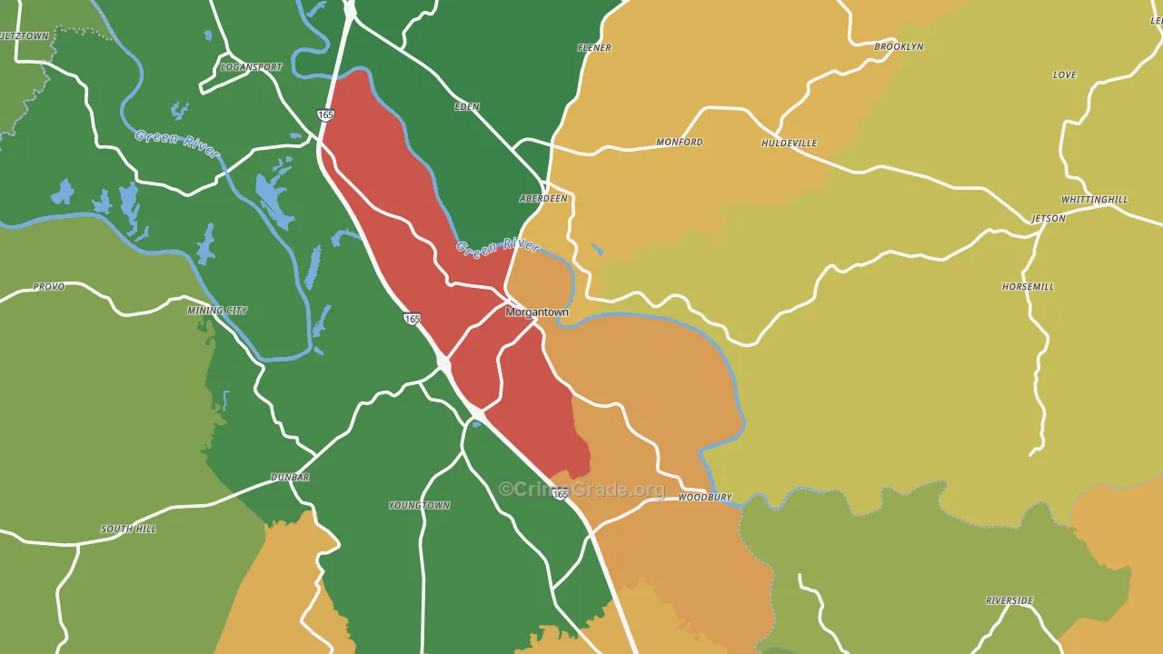 Morgantown, KY Map of Vandalism Rates