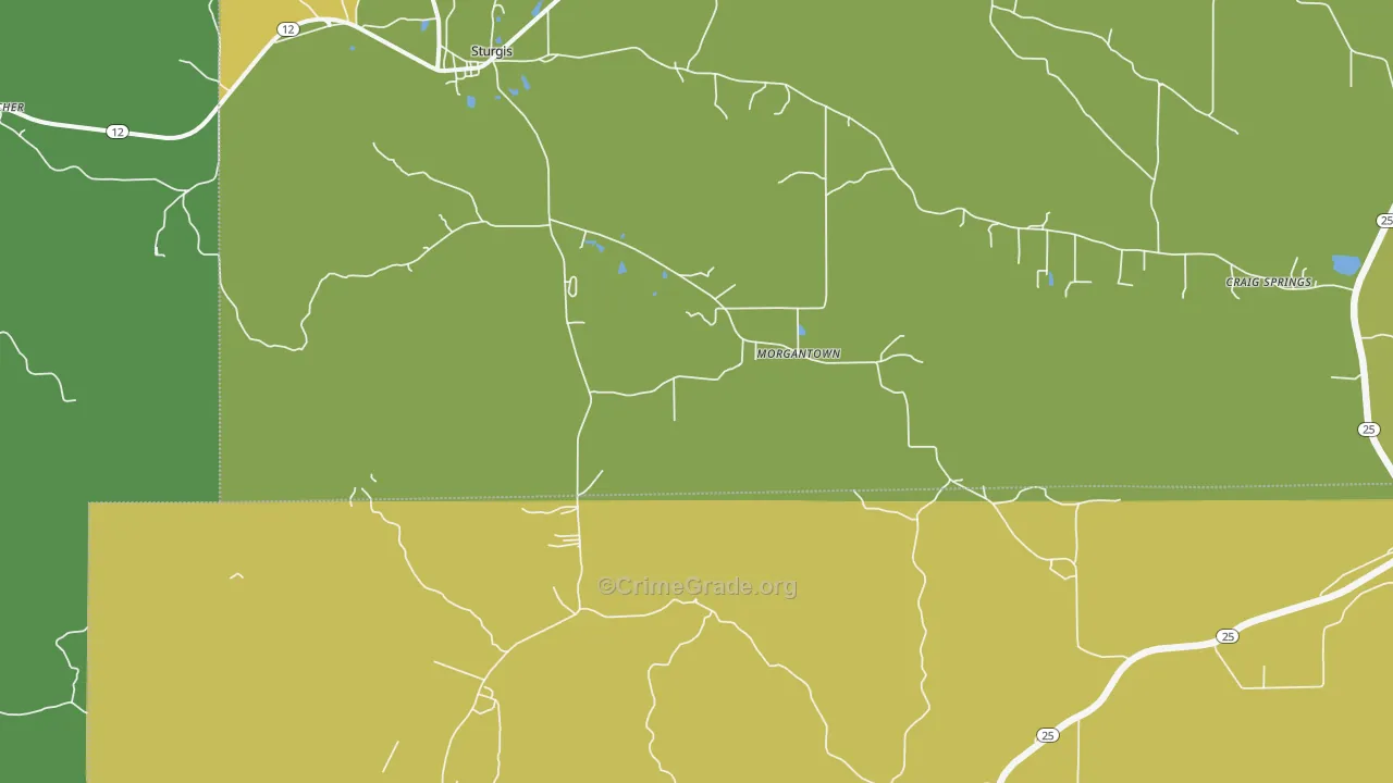 Morgantown, MS Map of Vandalism Rates