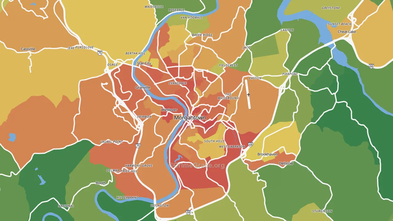 Morgantown, WV Map of Vandalism Rates