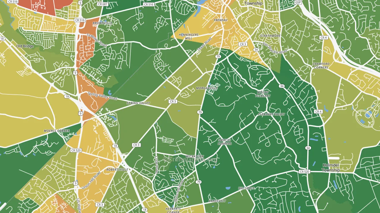 Morganville, NJ Map of Vandalism Rates