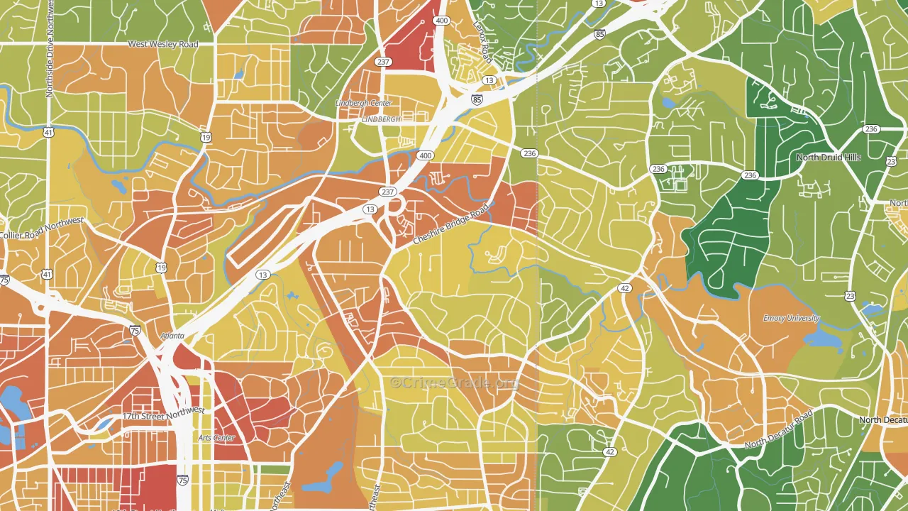 Morningside-Lenox Park, Atlanta, GA Map of Vandalism Rates