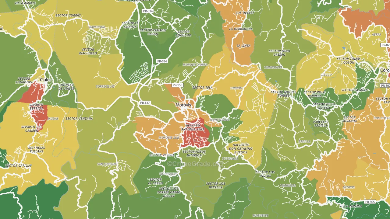 Morovis, PR Map of Vandalism Rates