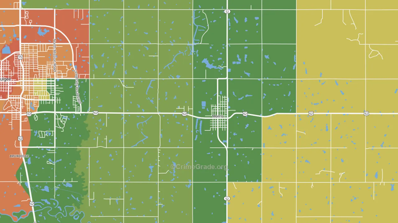 Morris, OK Map of Vandalism Rates