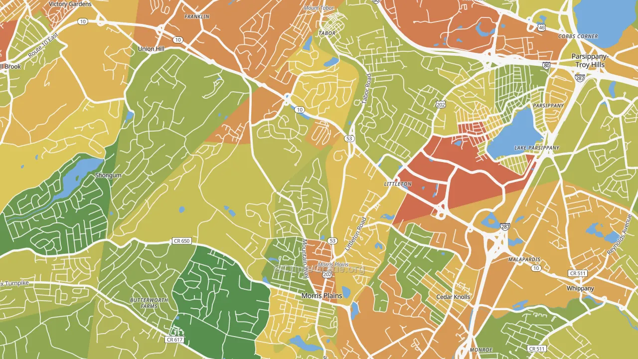 Morris Plains, NJ Map of Vandalism Rates