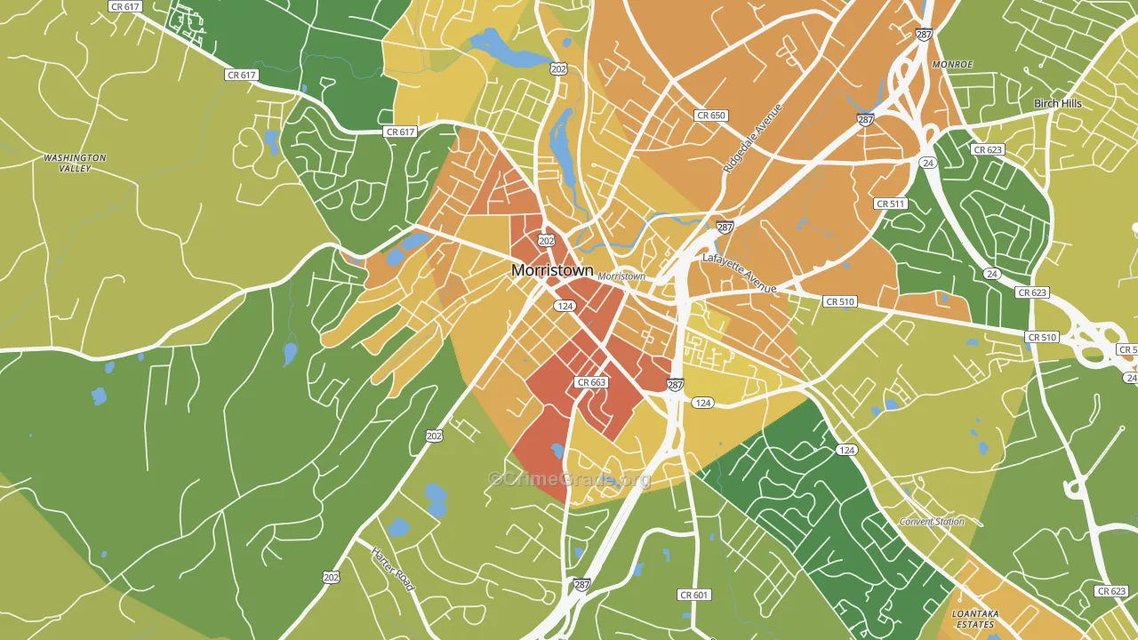 Morristown Historic District, Morristown, NJ Map of Vandalism Rates
