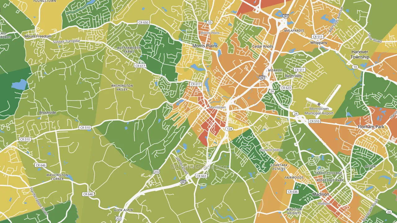 Morristown, NJ Map of Vandalism Rates