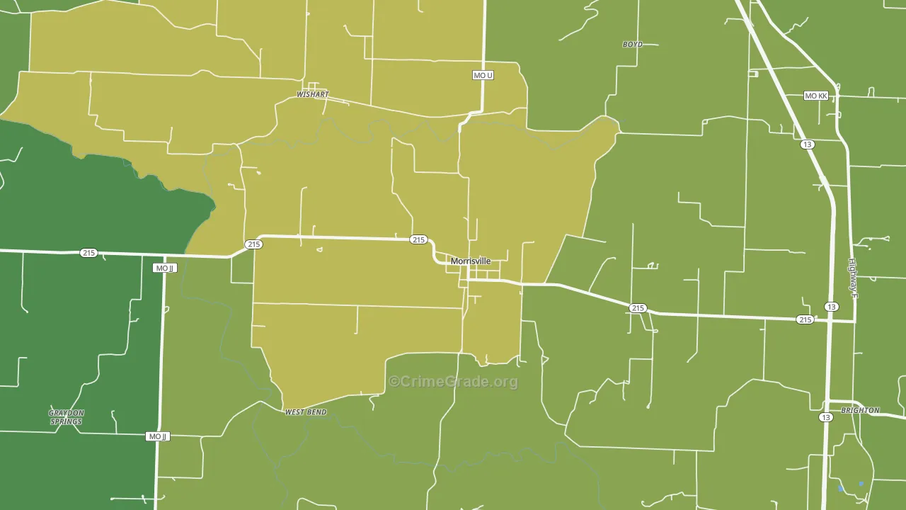 Morrisville, MO Map of Vandalism Rates