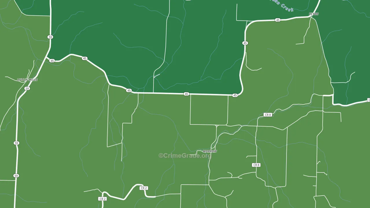 Morrow, AR Map of Vandalism Rates