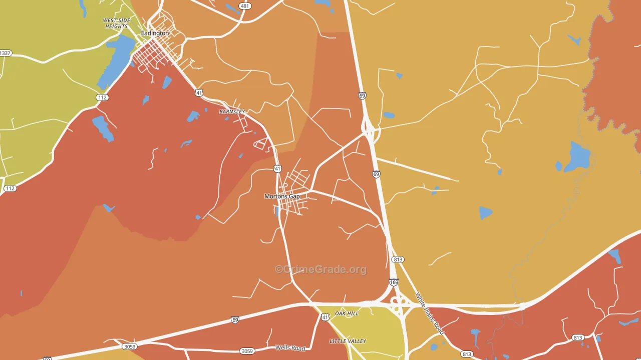Mortons Gap, KY Map of Vandalism Rates