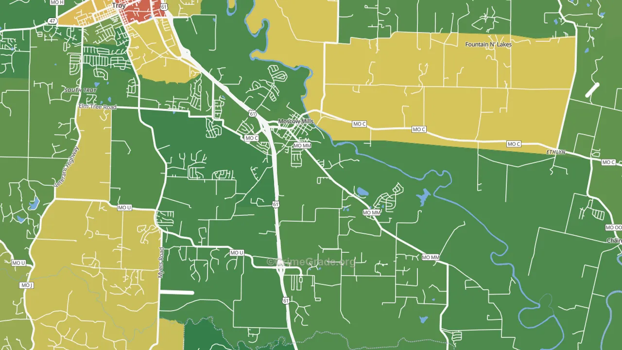 Moscow Mills, MO Map of Vandalism Rates