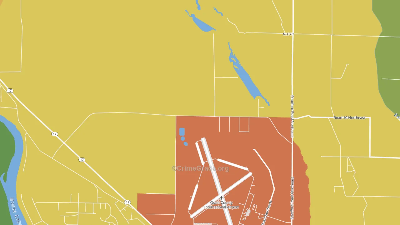 Moses Lake North, WA Map of Vandalism Rates