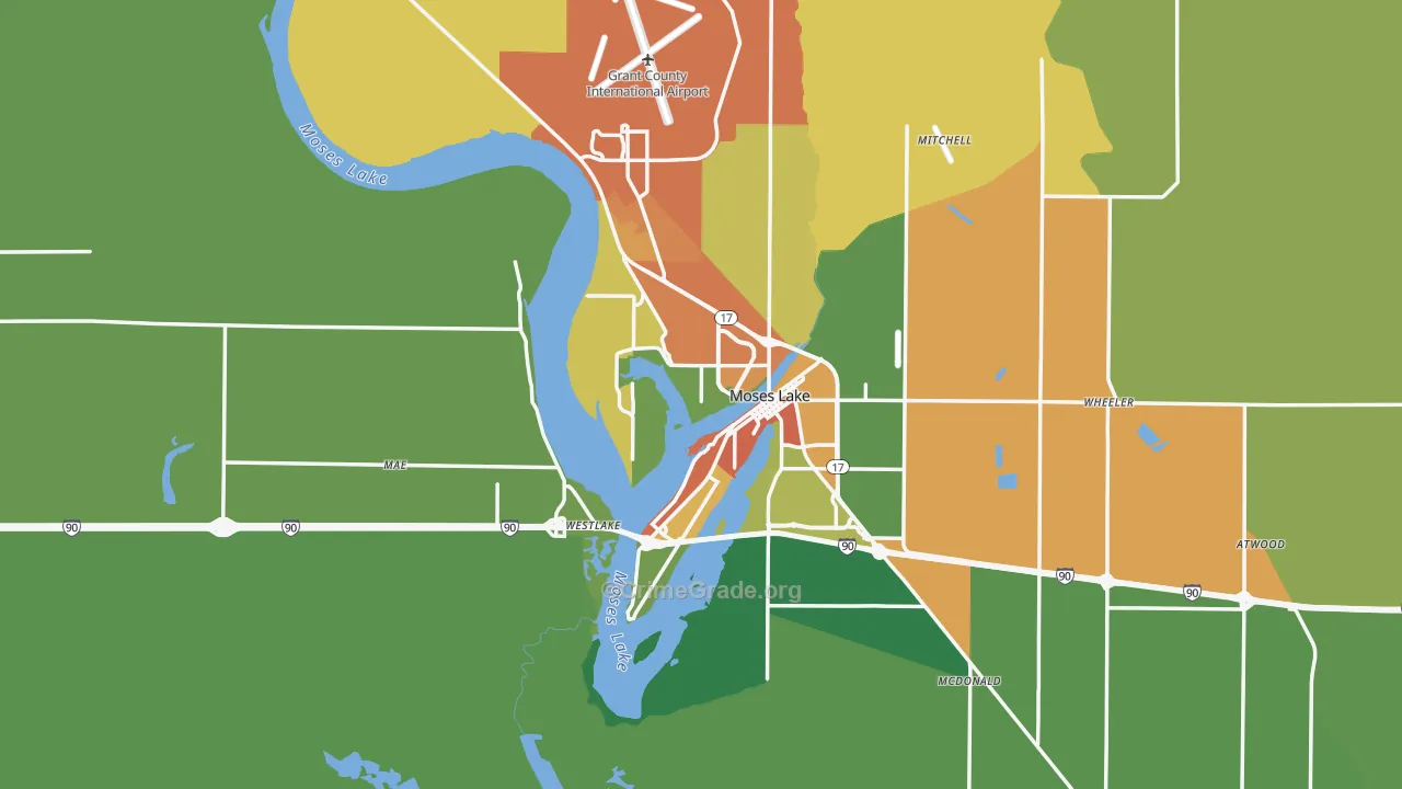 Moses Lake, WA Map of Vandalism Rates
