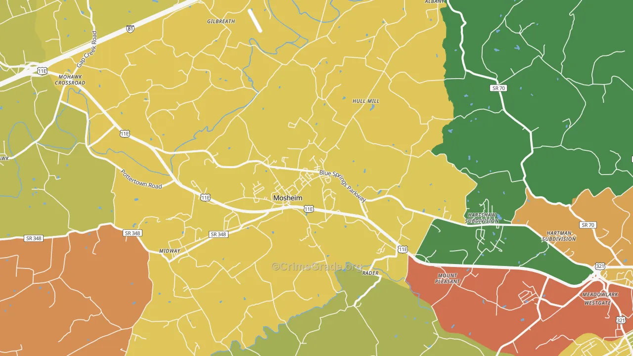 Mosheim, TN Map of Vandalism Rates