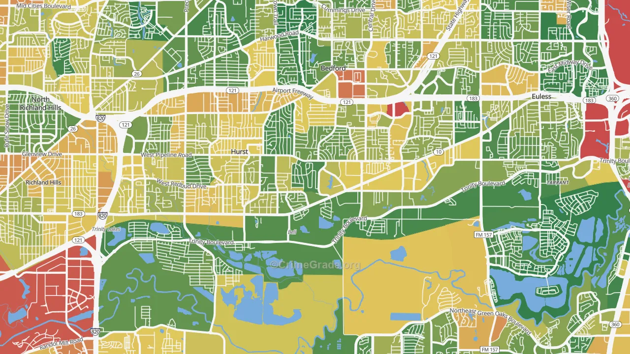 Mosier Valley, Euless, TX Map of Vandalism Rates