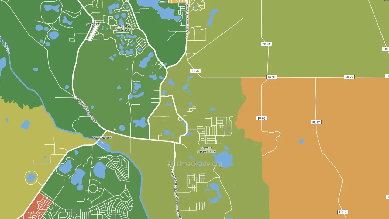 Moss Bluff, FL Map of Vandalism Rates