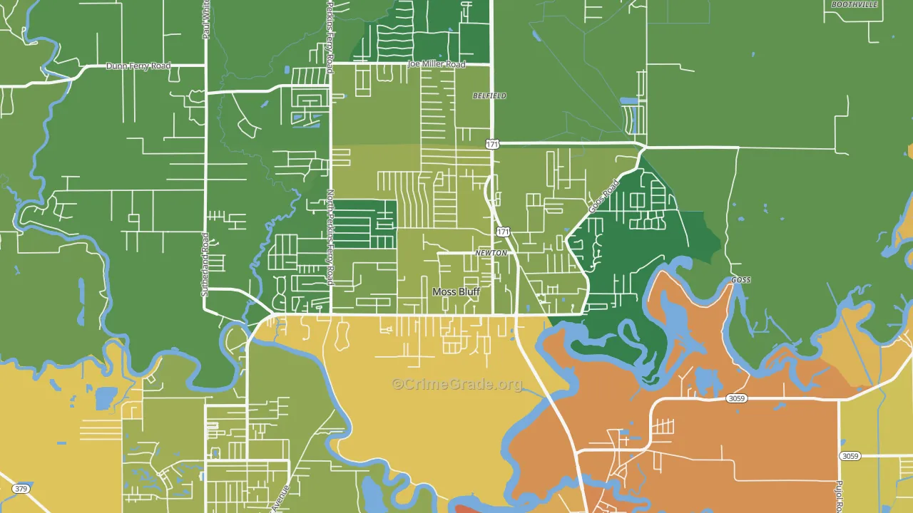 Moss Bluff, LA Map of Vandalism Rates