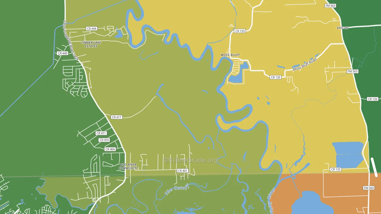 Moss Bluff, TX Map of Vandalism Rates