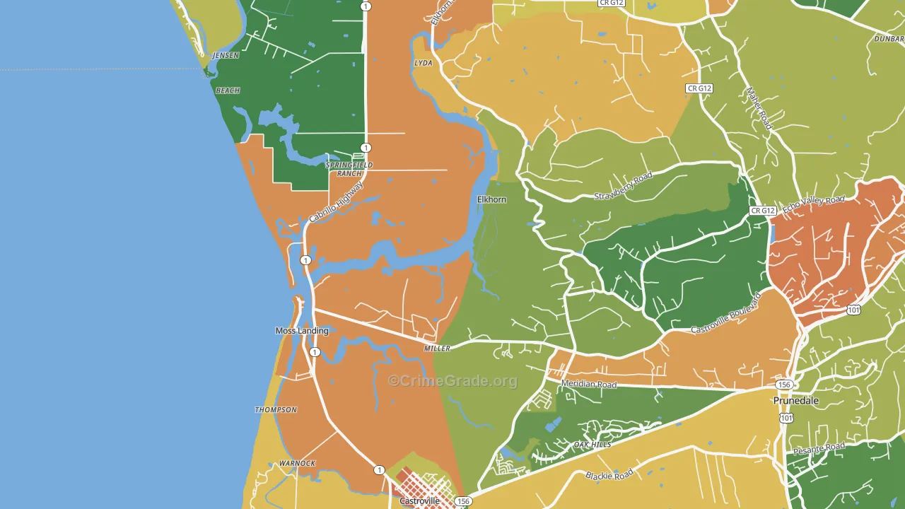 Moss Landing, CA Map of Vandalism Rates
