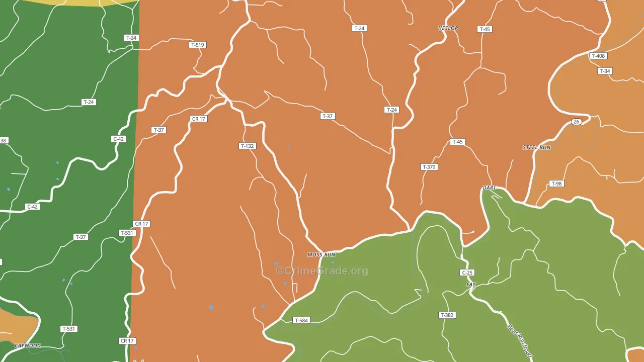 Moss Run, OH Map of Vandalism Rates