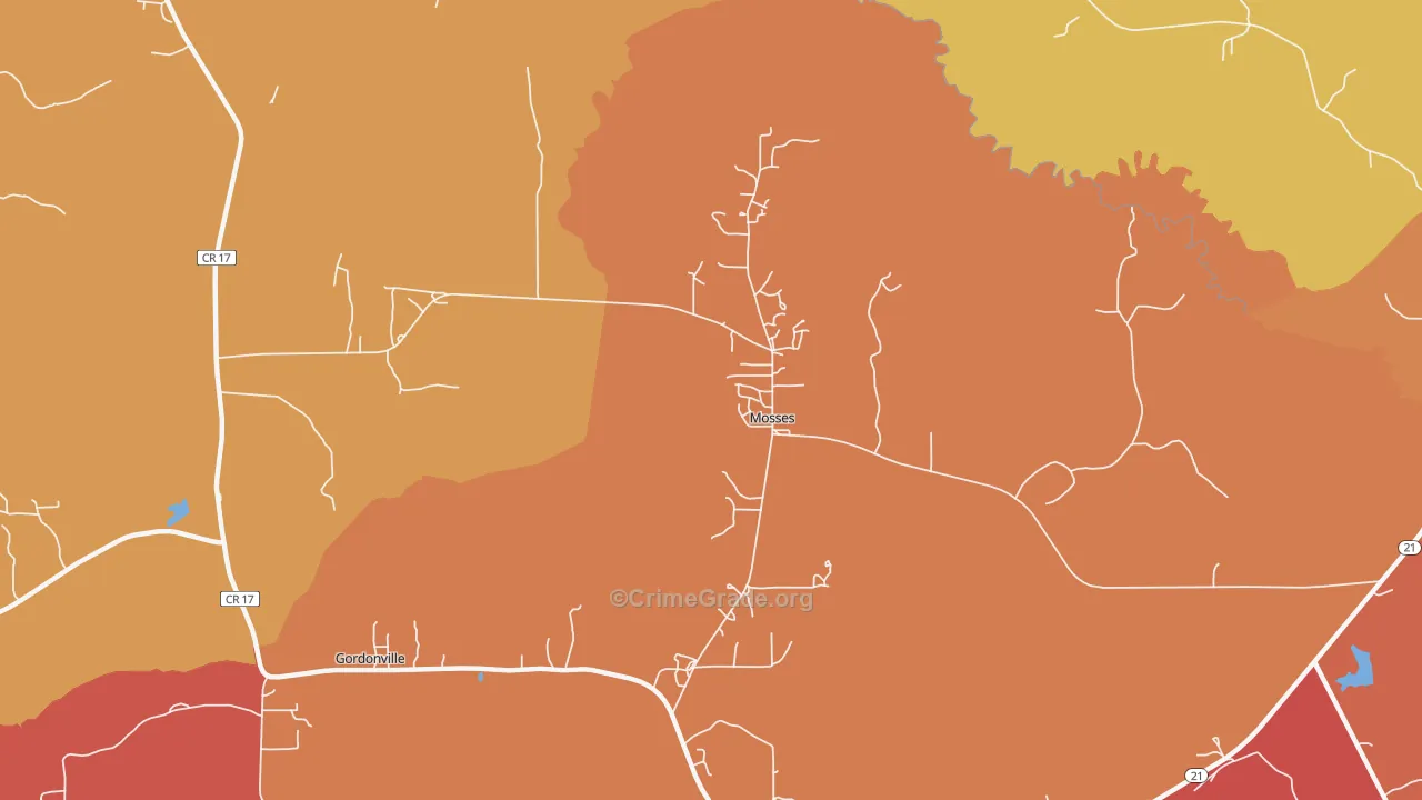 Mosses, AL Map of Vandalism Rates